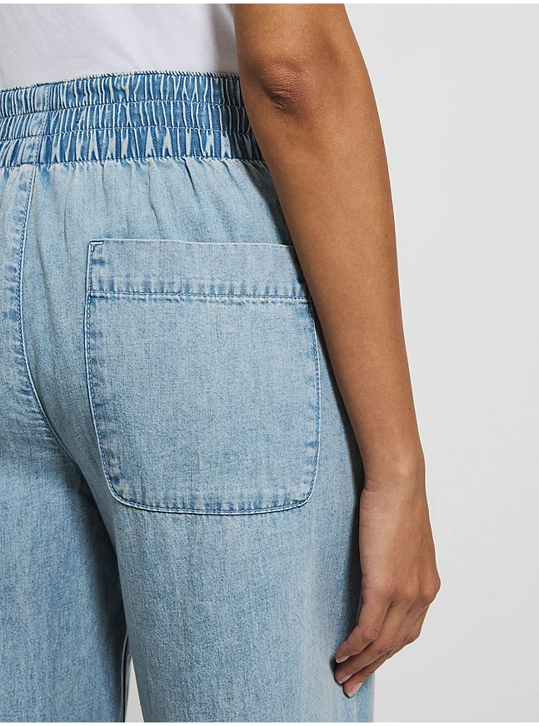 Light Blue Pull On High Waisted Wide Leg Jeans - Image 3