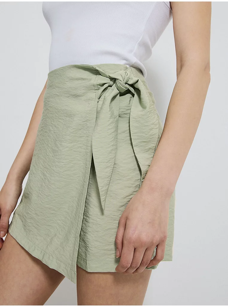 Sage Green Crinkle Lightweight Wrap Over Skort - Image 2